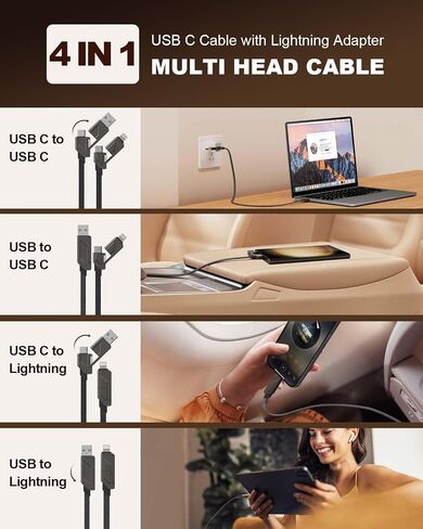 4 in 1 USB C to Lightning Cable 6ft, 60W USB C Fast Charging Cable with Data, iPhone Charger Cord for iPhone 15/14 13 12 11 /Samsung S22 S21 Multi Charging Cable for All USB-C and Lightning Devices in Saudi Arabia