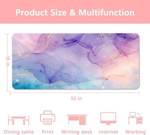 Britimes Teal Mauve Marble Desk Mat Watercolor Golden Purple Deak Pad Non-Slip Pu Leather Leather Barge Keyboard Mouse Pad Office Office Office Office و Work و Home Decor (31.5 "x15.7") in Kuwait