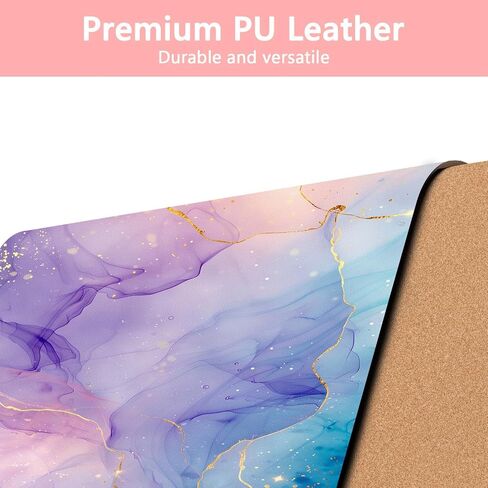 Britimes Teal Mauve Marble Desk Mat Watercolor Golden Purple Deak Pad Non-Slip Pu Leather Leather Barge Keyboard Mouse Pad Office Office Office Office و Work و Home Decor (31.5 "x15.7") in Kuwait