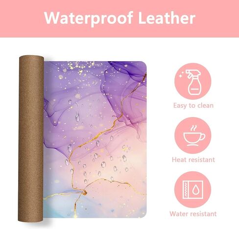 Britimes Teal Mauve Marble Desk Mat Watercolor Golden Purple Deak Pad Non-Slip Pu Leather Leather Barge Keyboard Mouse Pad Office Office Office Office و Work و Home Decor (31.5 "x15.7") in Kuwait