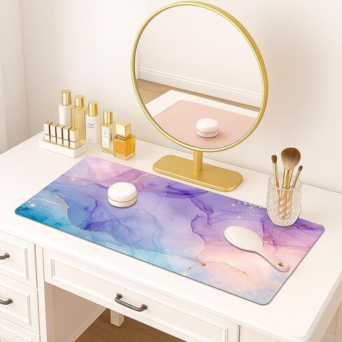 Britimes Teal Mauve Marble Desk Mat Watercolor Golden Purple Deak Pad Non-Slip Pu Leather Leather Barge Keyboard Mouse Pad Office Office Office Office و Work و Home Decor (31.5 "x15.7") in Kuwait