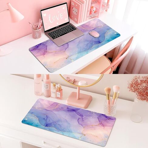 Britimes Teal Mauve Marble Desk Mat Watercolor Golden Purple Deak Pad Non-Slip Pu Leather Leather Barge Keyboard Mouse Pad Office Office Office Office و Work و Home Decor (31.5 "x15.7") in Kuwait