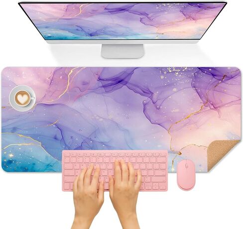 Britimes Teal Mauve Marble Desk Mat Watercolor Golden Purple Deak Pad Non-Slip Pu Leather Leather Barge Keyboard Mouse Pad Office Office Office Office و Work و Home Decor (31.5 "x15.7") in Kuwait