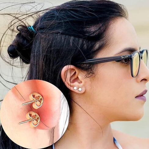 Earring Backs for Stud,Replacement Secure Ear Locking for Ear Posts,Stainless Steel Earring Backs Stopper for Droopy Ear(Gold,12pcs/6 Pairs,6x4.5mm) in Saudi Arabia
