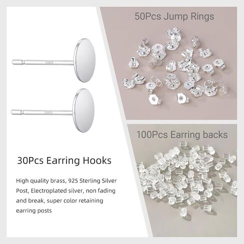 30PCS Silver Flat Pad Earring Studs with Butterfly and Rubber Earring Backs Hypoallergenic 925 Sterling Silver Post for DIY Jewelry Making Findings in Saudi Arabia