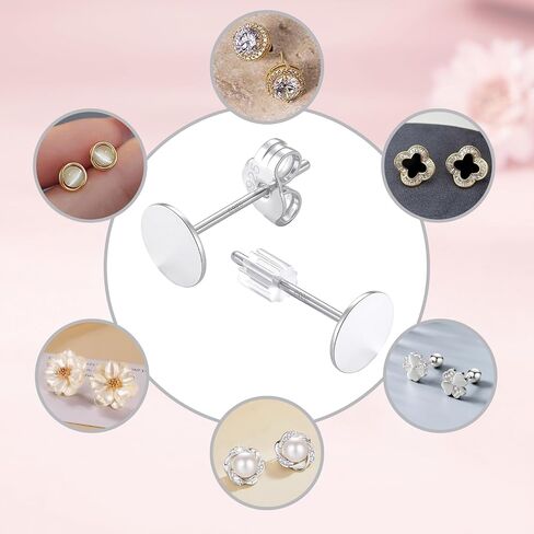 30PCS Silver Flat Pad Earring Studs with Butterfly and Rubber Earring Backs Hypoallergenic 925 Sterling Silver Post for DIY Jewelry Making Findings in Saudi Arabia