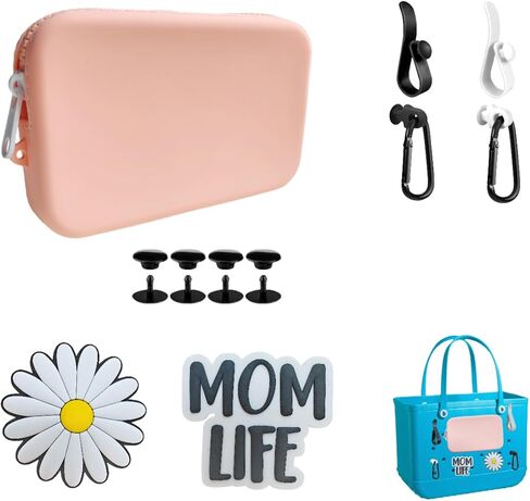 Accessories for Bogg Bag, Silicone Toiletry Bag, Soft Silicon Insert Wallet for Beach Bag, 2Pcs Charms for Bogg Bag, Hooks and Key Chain Set in Kuwait