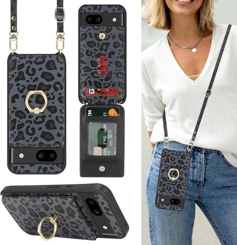 حافظة لهاتف Google Pixel 6 مع حامل بطاقات وحزام للنساء، حبل حول الجسم، حامل حلقي، مشبك كبس، حافظات محفظة الهاتف 6.4 بوصة (أسود) in Kuwait