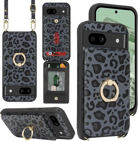 حافظة لهاتف Google Pixel 6 مع حامل بطاقات وحزام للنساء، حبل حول الجسم، حامل حلقي، مشبك كبس، حافظات محفظة الهاتف 6.4 بوصة (أسود) in Kuwait