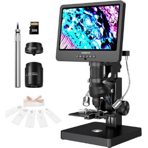 Andonstar AD269S 20X-5000X HDMI Digital Microscope with 10.1'' LCD Screen for Adults Kids, Home Lab Biological Microscope Kit with Microscope Slides, Coin Microscope Full View, Windows Compatible
