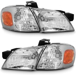 مجموعة المصابيح الأمامية متوافقة مع 1997-2005 Chevy/Chevrolet Venture /97-04 Oldsmobile Silhouette/1999-2005 Pontiac Montana Chrome استبدال المصابيح الأمامية العاكسة الكهرمانية