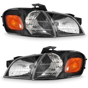 Headlight Assembly Compatible with 1997-2005 Chevy/Chevrolet Venture /97-04 Oldsmobile Silhouette/1999-2005 Pontiac Montana Chrome Housing Amber Reflector Headlamp Replacement