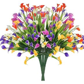 20 حزمة من الزهور الاصطناعية للأماكن الخارجية وزهور زنبق الكالا المزيفة ونباتات بلاستيكية صناعية مقاومة للأشعة فوق البنفسجية وزهور الصيف للحديقة والشرفة والفناء والمكتب ونافذة الطاولة وديكورات المنزل، متعددة الألوان in Kuwait