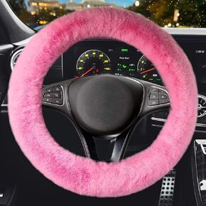 Fluffy Car Steering Wheel Cover,Steering Wheel Cover for Women Soft Plush Steering Wheel Cover Fashion Car Interior Decor Accessories Suitable for 15 Inch (Pink)