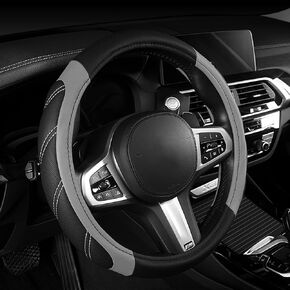 AUTOYOUTH Microfiber Leather Steering Wheel Cover 15 inch Universal Fit for Car, Truck, SUV, Van, Breathable Long-lasting Anti-Slip Safety Comfortable Car Steering Wheel Cover for Men Women, Gray
