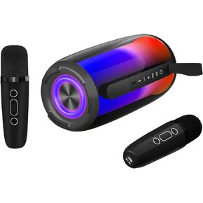 Karaoke Machine for Adult Kids, Waterproof Wireless Portable Bluetooth Speaker with 2 Wireless Microphones,10W Stereo Loud Singing Player System for Birthday Party, TWS/TF/AUX/USB