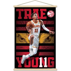 Trends International NBA Atlanta Hawks - Trae Young 20 Wall Poster, 22.37" x 34.00", Premium Print and Beechwood Hanger Bundle