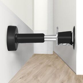 2PCS Spring Door Stoppers with Door Holder, Stainless Steel Door Stoppers for Wall, Hydraulic Shock Absorbent Door Stoppers for Bottom of Door, Silicone Tip Door Stoppers Wall Protector (Black)