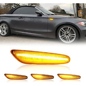 Front Sequential LED Side Marker Light Replacement For 2003-2013 E60/E61 E90/E91 E92/E93 E81/E87 E82/E88 E83/X3 328i 325i 135i 128i 325xi Smoked Lens Turn Signal Indicator Dynamic Lamp.