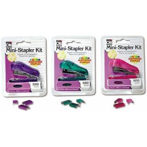 Charles Leonard Mini Stapler Kit with 1000 Color Staples, Assorted Transparent Colors (10 Each: Pink, Purple and Teal), 30 Count (Pack of 1) (82000-CU)