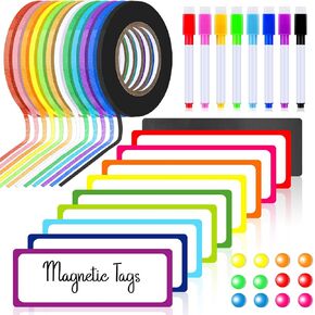 176 Pcs White Board Accessories Set Include 144 Magnetic Dry Erase Labels 12 Rolls Thin Whiteboard Tape 8 Magnetic Fine Tip Dry Erase Markers 12 Round Planning Magnetic Buttons for School Office Home