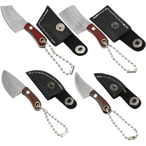 4 PCS Mini Pocket Letter Opener Set Multi-Function Key Ring Mini Pocket, Damascus Chef Cleaver for Package Box Cutter Letter Opener Outdoor Camping
