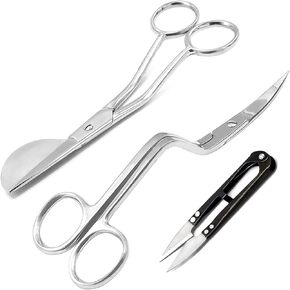 Set Of 2 6" Double Bent Curved Machine Embroidery And Applique Duckbill Scissors With Thread Cutter Nipper Black