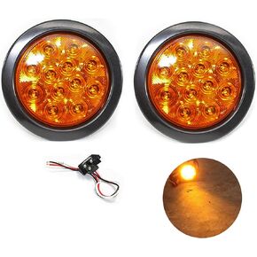 Pair of 4" Multifunction Amber Round Turn Tail Parking Signal Strobe Emergency LED Light for Truck Trailer RV w Plug Grommet