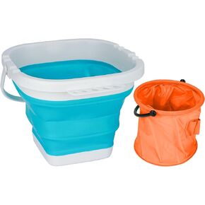 Paint Brush Washer Folding Painting Water Cup, 2Pcs Silicone and Rubber Paint Brush Bucket with Brush Holder, Paint Brush Washer, Outdoor Watercolor, Oil, Gouache Painting (Blue and Orange) in Kuwait