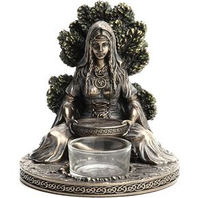 Veronese Design 4 7/8" Tall Celtic Goddess Danu Tealight Candle Holder Cold Cast Bronzed Resin Sculpture Wiccan Home Decor Figurine Collectibles