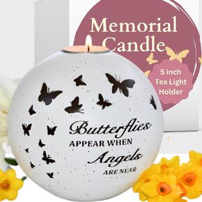 Memorial Candles for Loss of Loved One - Memory Candles for Deceased, Butterfly Design - 5 x 5 inch, Ideal Sympathy Gift Candle Holder for Bereavement, Condolence, Remembrance, Dog Loss by PetAngell