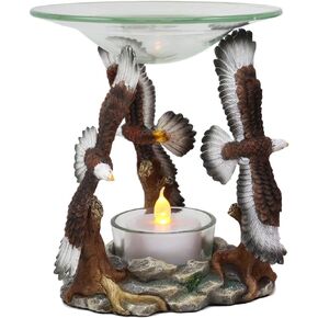 Ebros Wildlife Aerial King of The Sky Soaring Trinity Bald Eagles Oil Warmer Or Wax Tart Burner Aroma Scent Diffuser Tea Light Candle Holder Statue USA Patriotic Eagle Decorative Figurine