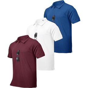 ZITY Men's Polo Shirt Moisture-Wicking Golf Shirts Regular-Fit Tactical Short Sleeve T-Shirt 3 Pack
