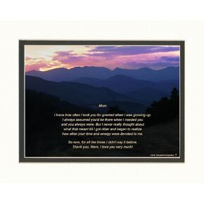 Mom Gift with Thank You Mom Poem. Mt Sunset Photo, 8x10 Double Matted. Mother Gift for Mothers Day, Christmas, Birthday or Appreciation Gift for Mom.