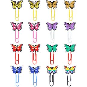 16 Pcs Cute Bookmark Paper Clips Cartoon Silicone Bookmarks with Colorful Paperclips for Kids School Teacher Office Supply Student Stationery (Butterfly Style)