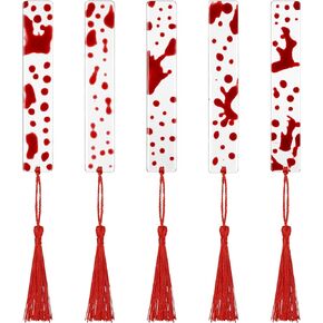 Tenare 5 Pieces Blood Bookmark Halloween Theme Blood Splatter Art Page Marker Bloodstain Bookmark Handmade Ideal Trick or Treat Present for Friends, Kids, Students, Teacher