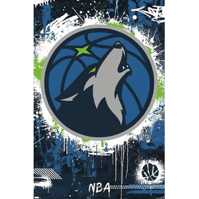 Trends International NBA Minnesota Timberwolves - Maximalist Logo 23 Wall Poster, 14.72" x 22.37", Barnwood Framed Version