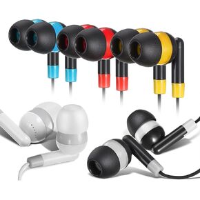 Bulk Earbuds Headphones Wholesale Earphones 50 Pack Disposable Ear Buds Bulk Multi Colored Headphones for School Classroom Students