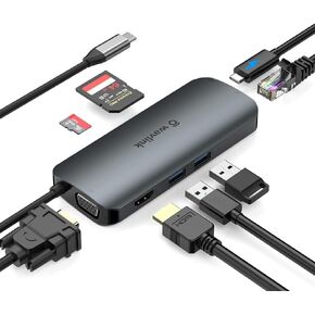 8-in-1 USB C Hub Docking Station, WAVLINK USB C Adapter with 4K HDMI, VGA, 87W PD, TF/SD Reader, Ethernet, USB 3.0, Compatible with MacBook, iPad, Surface, Steam Deck or Other Type C Devices