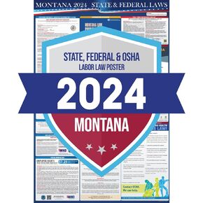 ملصق قوانين العمل الفيدرالية وولاية مونتانا لعام 2024 - متوافق مع OSHA في مكان العمل يتضمن تحديثات FLSA FMLA وEEOC - نشر الامتثال المطلوب الكل في واحد مقاس 24 بوصة × 36 بوصة - مصفح