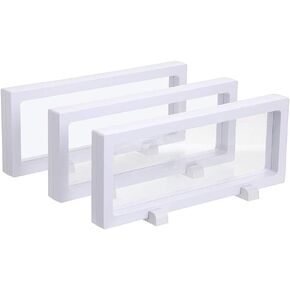 Skelang 3D Floating Display Case, White Rectangular Coin Holder Display Stand, 9"×3.54"×0.75" Suspension Frame Box for Challenge Coin, Chip, Jewelry, Pin, Cash Paper, Sets of 3