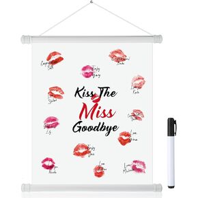Kiss The Miss Goodbye Signature Hanging Poster Bachelorette Guest Book Alternative Bride Shower Game Supply for Bride Bride Maid Ready to Hang 9.84 x 11.8 Inches Included Black Color Pen