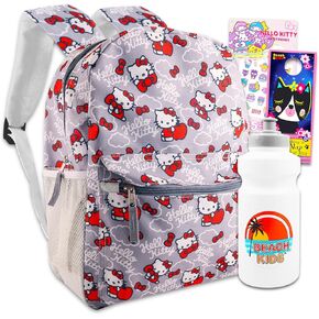 Hello Kitty Travel Backpack For Kids Set - Bundle with Large Hello Kitty Backpack Plus Hello Kitty Tattoos, Water Bottle & More | Hello Kitty Backpack For Girls