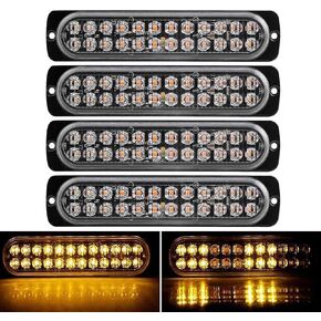 SEISSO Amber Led Strobe Lights 7 inch, 12V-24V 4pcs 24 LED Clear Truck Emergency Strobe Lights Hazard Warning Flashing Grille for Vehicles Super Bright IP68 Waterproof Surface Mount