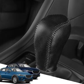 Genuine Leather Automatic at Gear Shift Knob Cover Protector Trim,The car Interior Accessories(Black Stitches) for CX-9(2016-2021) Mazda 3(2014-2018) Mazda 6(2014-2020) CX-5(2017-2021)