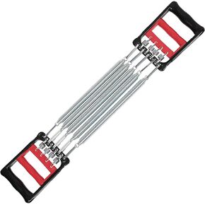 uxcell Chest Arm Expander, Adjustable Exercise Springs Resistance Bands for Men, Home Fitness Equipment with 5 Metal Spring for Home Gym Muscle Training Exerciser 1 PCS, Red Black