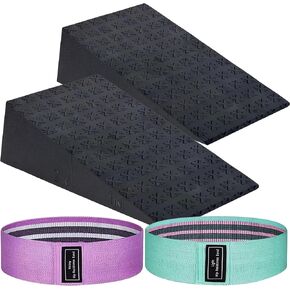 Squat Wedge Block 2PCS with 2 Resistance Bands, Slant Board for Squats, Calf Raise Block, Squat Wedge for Heel Elevated Squat, Squat Wedge Blocks for Weightlifting and Mobility, Squat Heel Wedge in Saudi Arabia