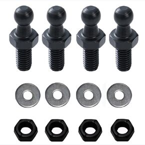10mm Ball Studs, M8 Ball Screws 8MM Female Thread x 1/2" Long Shank for Gas Struts Lift Support Strut Fitting with Hardware, Pack of 4 (Black)