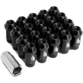 J2 Engineering LN-T7-021-15-BK Black 7075 Aluminum M12 x 1.5 20Pcs L: 50mm Knurled Top Lug Nuts w/Adapter