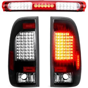 LED Tail Light (Red) + 3rd Brake Light (Smoke) Fit for Ford F-150 F150 2004-2008 [Factory Halogen Model] Fleetside Styleside, Driver + Passenger Side Taillights and High Mount Stop Light, 3 Pcs